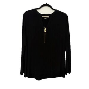 Michael Kors Half Zip Blouse Women's Blacks Size Large Loose
